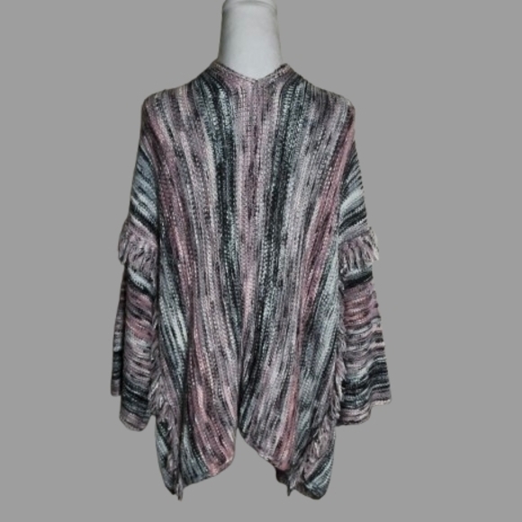 Coverstitched Women’s Chunky Knit Cardigan S/M Pink Gray Black Open Front... - Picture 2 of 8